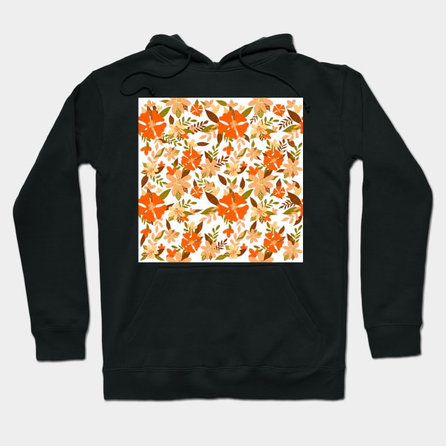 Pastel Color Floral Pattern - Brown Green Orange White Hoodie by kerimeart